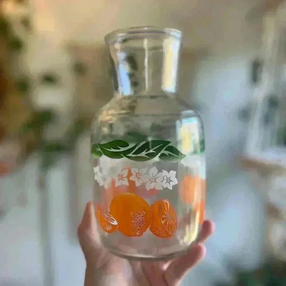 Vintage Anchor Hocking Orange Juice Decanter Retro Glass Carafe Pitcher Floral - Picture 4 of 6